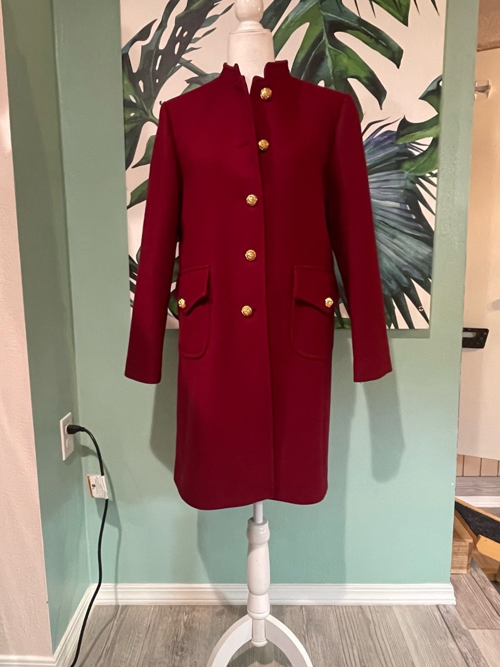 Zara Manteco Collection Classic Women's Deep Red Wool Coat with Gold Buttons